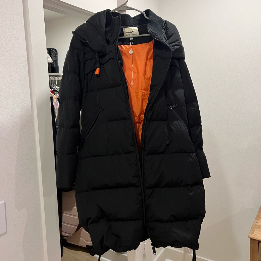 OROLAY Long Black Puffer Coat